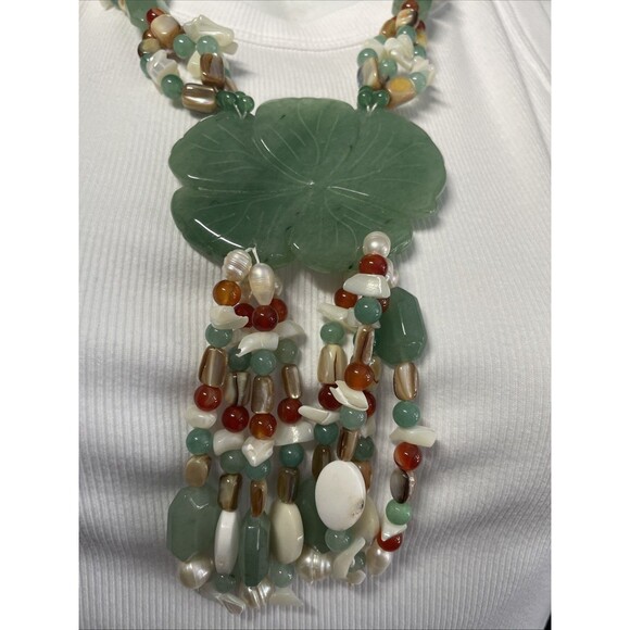 CHINESE MULTI JADE/PEARL/JADEITE 28 in 8mm-12mm Round  BEAD W/925 CLASP NECKLACE - Picture 1 of 4